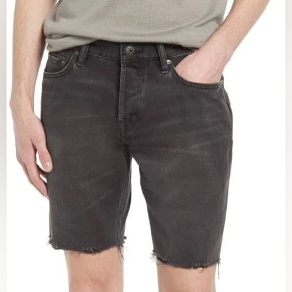 AllSaints NWT Switch Ripped Raw Hem Denim Shorts Black Washed Size W34 - Picture 1 of 12